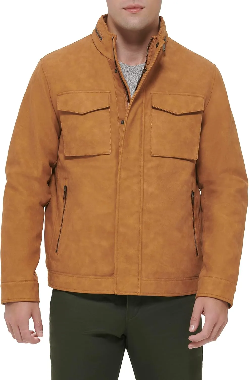 Dockers Men's Faux Leather Military Jacket