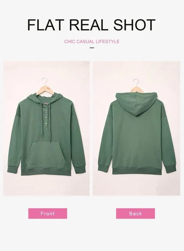 Dokotoo Womens 2025 Hoodies Button Collar Drawstring Hooded Pullover Sweatshirt Casual Long Sleeve Tops Shirts