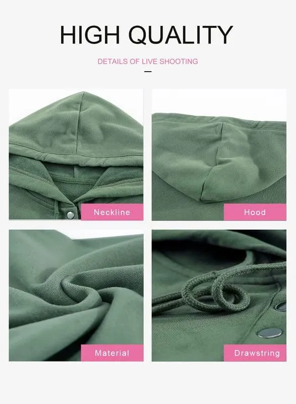 Dokotoo Womens 2025 Hoodies Button Collar Drawstring Hooded Pullover Sweatshirt Casual Long Sleeve Tops Shirts