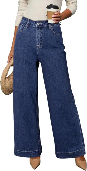 Dokotoo Women's Casual High Waisted Jeans Stretch Wide Leg Loose Denim Pants with Pockets