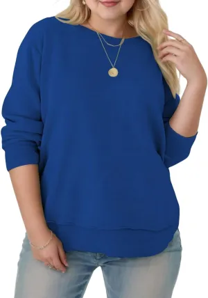 DOLNINE Plus-Size-Sweatshirts for Women Casual Crewneck Shirts Long Sleeve Side Split Tunic Tops Loose Fit Pullover