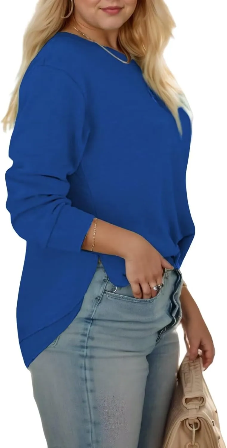 DOLNINE Plus-Size-Sweatshirts for Women Casual Crewneck Shirts Long Sleeve Side Split Tunic Tops Loose Fit Pullover