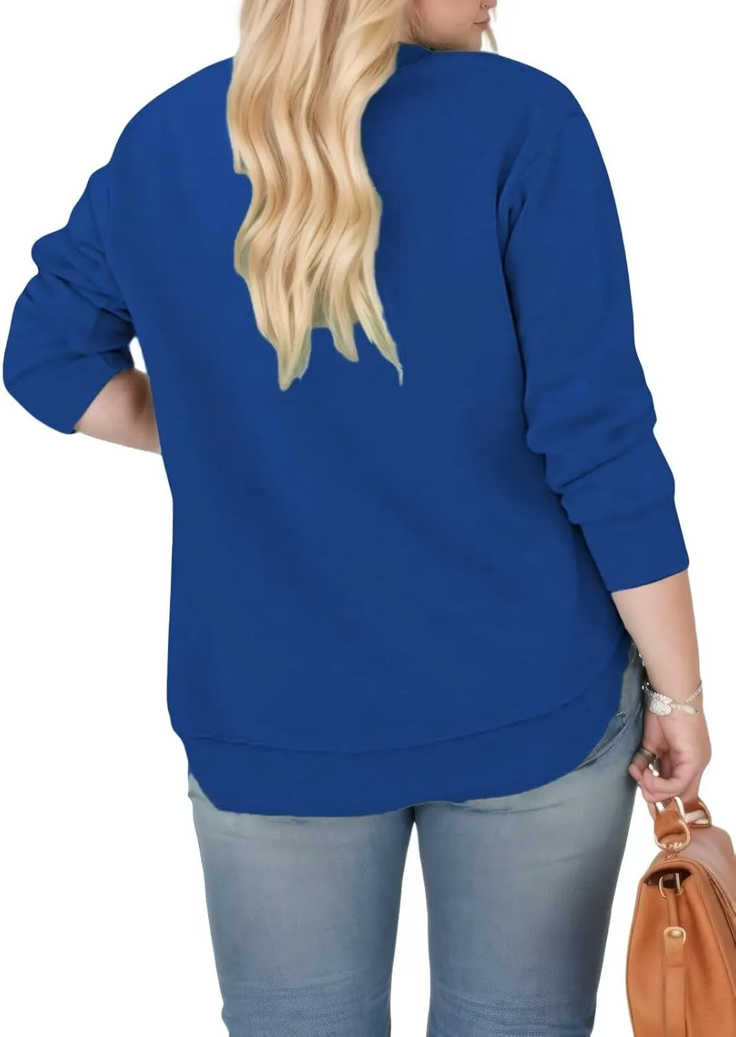 DOLNINE Plus-Size-Sweatshirts for Women Casual Crewneck Shirts Long Sleeve Side Split Tunic Tops Loose Fit Pullover