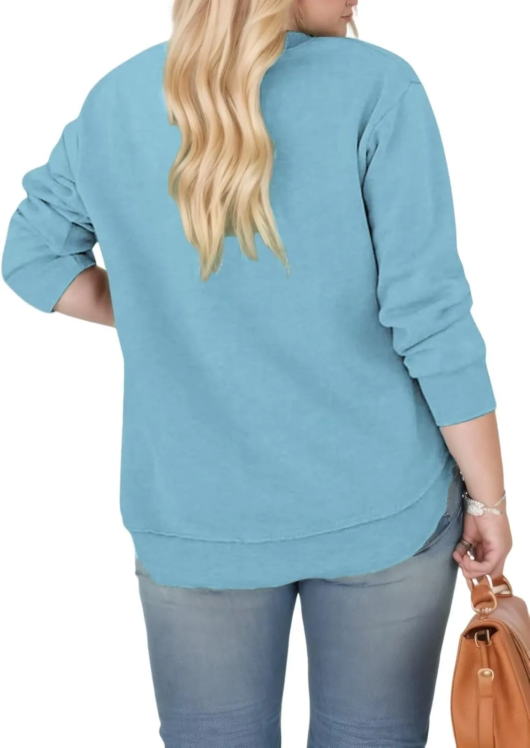 DOLNINE Plus-Size-Sweatshirts for Women Casual Crewneck Shirts Long Sleeve Side Split Tunic Tops Loose Fit Pullover
