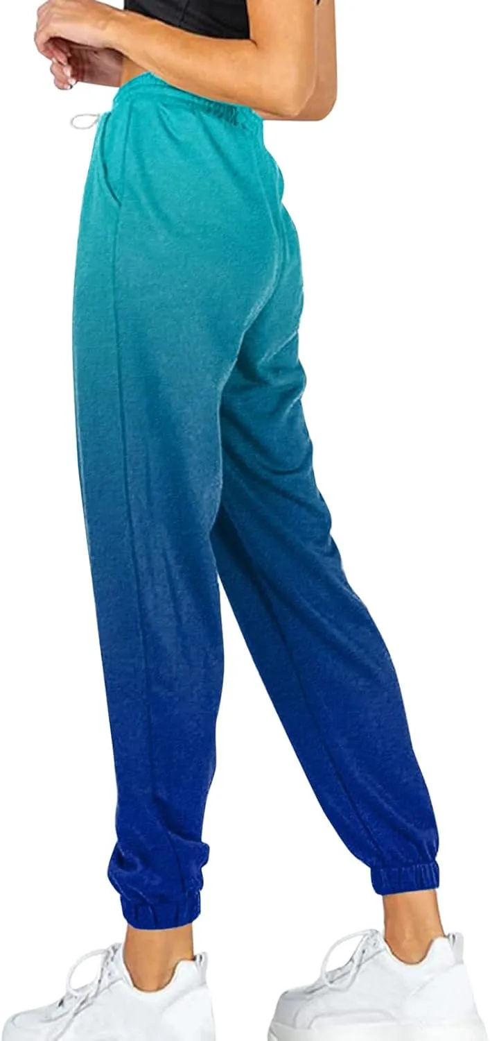 Drawstring Sweatpants for Women with Pockets, Women's Butterfly Sport Pants Elastic Waist Jogger Trousers Plus Size