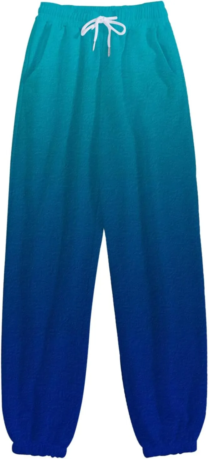 Drawstring Sweatpants for Women with Pockets, Women's Butterfly Sport Pants Elastic Waist Jogger Trousers Plus Size