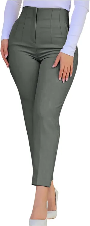 Dress Pants for Women Casual High Waist Work Office Pants Slim Fit Tummy Control Business Ankle Length Trousers