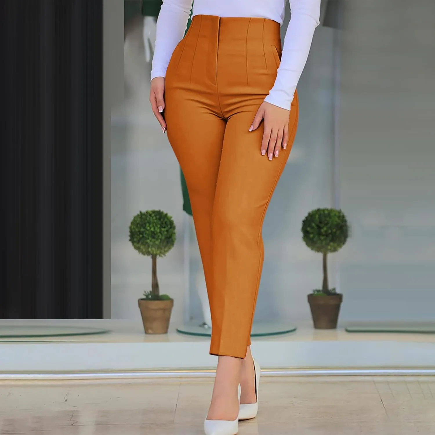 Dress Pants for Women Casual High Waist Work Office Pants Slim Fit Tummy Control Business Ankle Length Trousers