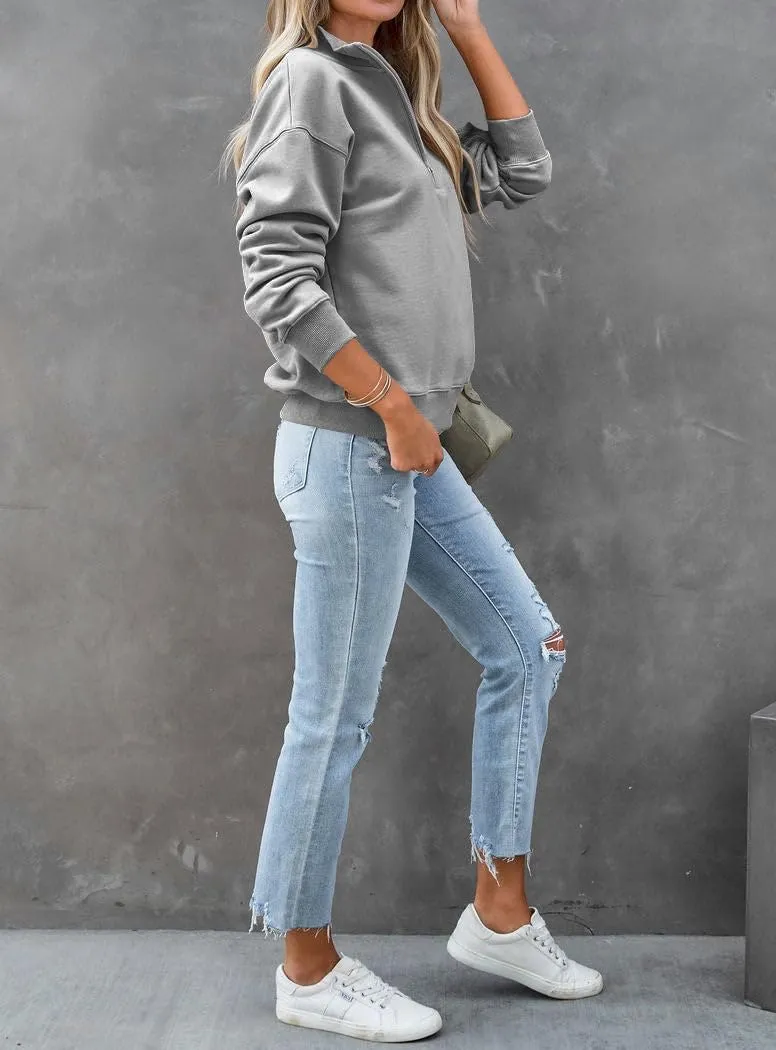 Dressmine Womens Quarter Zip Pullover Casual Long Sleeve Shirts Half Zip Sweatshirt Trendy Clothes