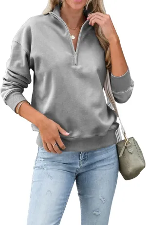Dressmine Womens Quarter Zip Pullover Casual Long Sleeve Shirts Half Zip Sweatshirt Trendy Clothes