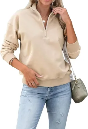 Dressmine Womens Quarter Zip Pullover Casual Long Sleeve Shirts Half Zip Sweatshirt Trendy Clothes
