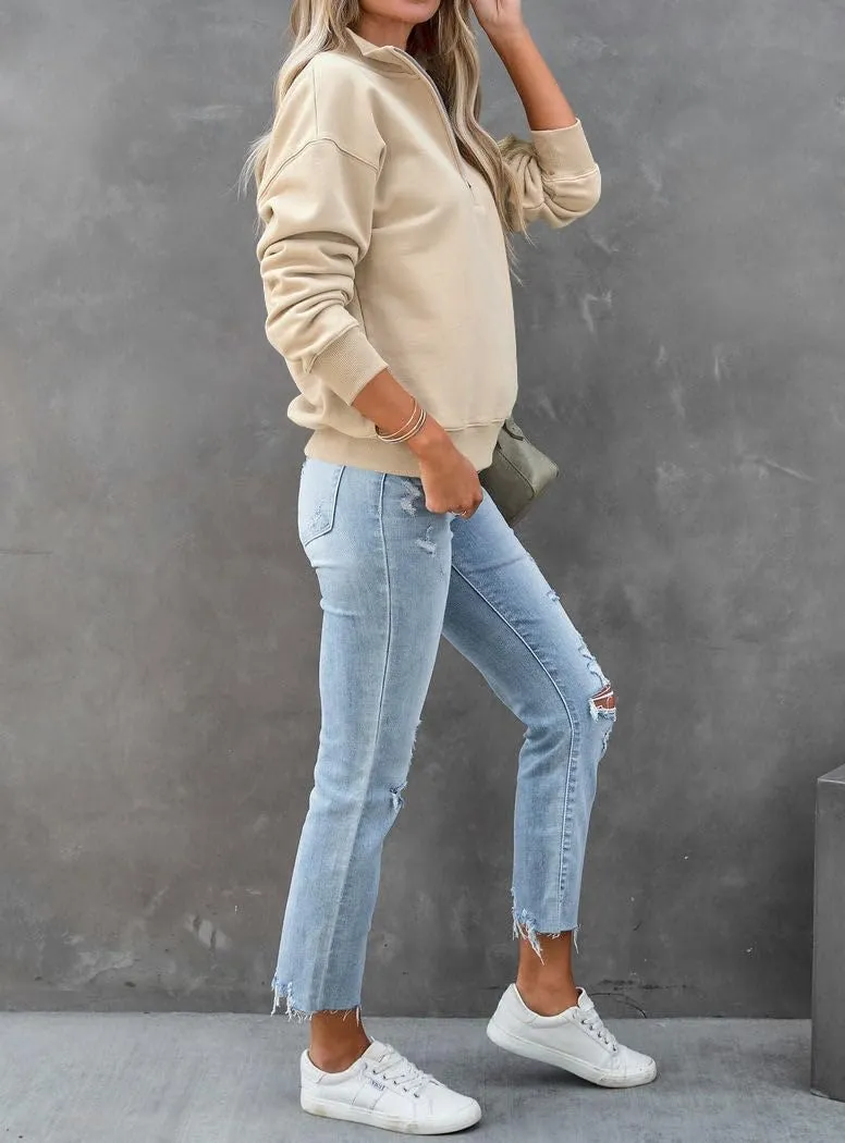 Dressmine Womens Quarter Zip Pullover Casual Long Sleeve Shirts Half Zip Sweatshirt Trendy Clothes
