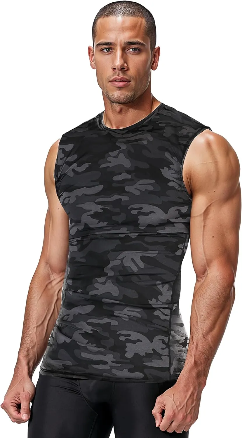 DRSKIN 4, 3, 2 Pack Men's Compression Shirts Sleeveless Tank Top Athletic Sports Workout Running Base Layer Active