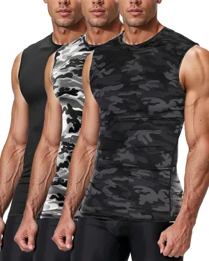 DRSKIN 4, 3, 2 Pack Men's Compression Shirts Sleeveless Tank Top Athletic Sports Workout Running Base Layer Active