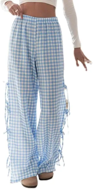 DSORVICD Women Y2k Striped Lounge Pants Casual Drawstring Elastic Waist Wide Leg Pajamas Pants Loose Fit Going Out Trousers