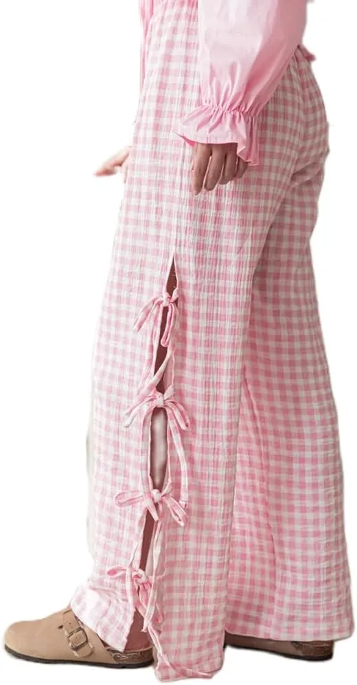 DSORVICD Women Y2k Striped Lounge Pants Casual Drawstring Elastic Waist Wide Leg Pajamas Pants Loose Fit Going Out Trousers