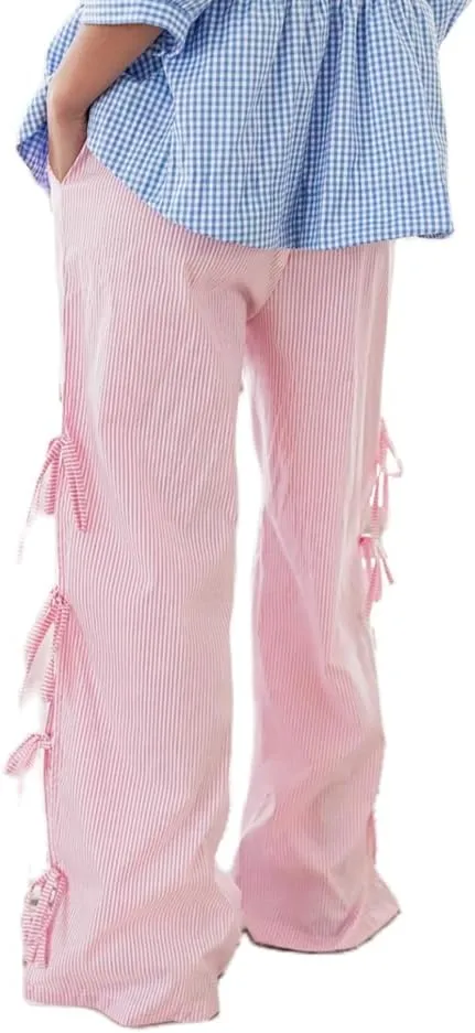 DSORVICD Women Y2k Striped Lounge Pants Casual Drawstring Elastic Waist Wide Leg Pajamas Pants Loose Fit Going Out Trousers