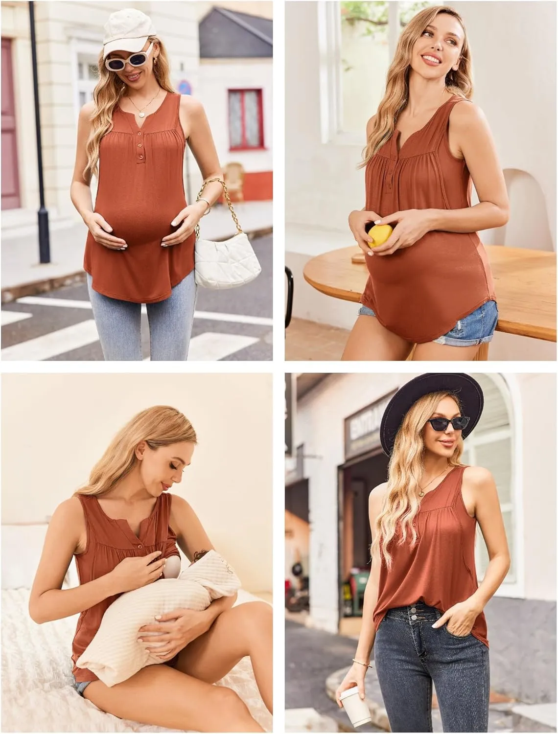 Ekouaer Women's Maternity Nursing Tank Tops Sleeveless Breastfeeding Shirts Double Layer Summer Pregnancy Clothes