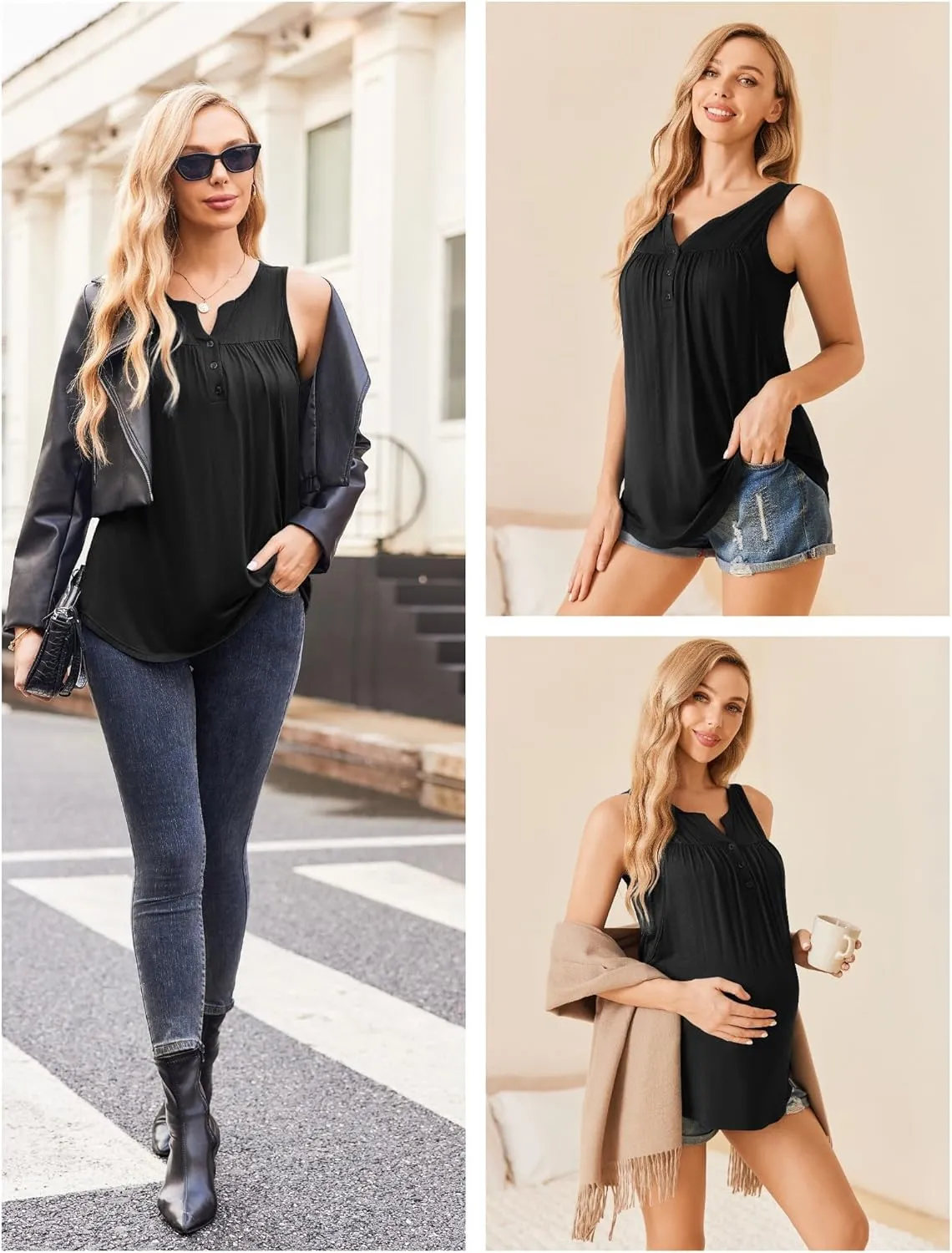 Ekouaer Women's Maternity Nursing Tank Tops Sleeveless Breastfeeding Shirts Double Layer Summer Pregnancy Clothes