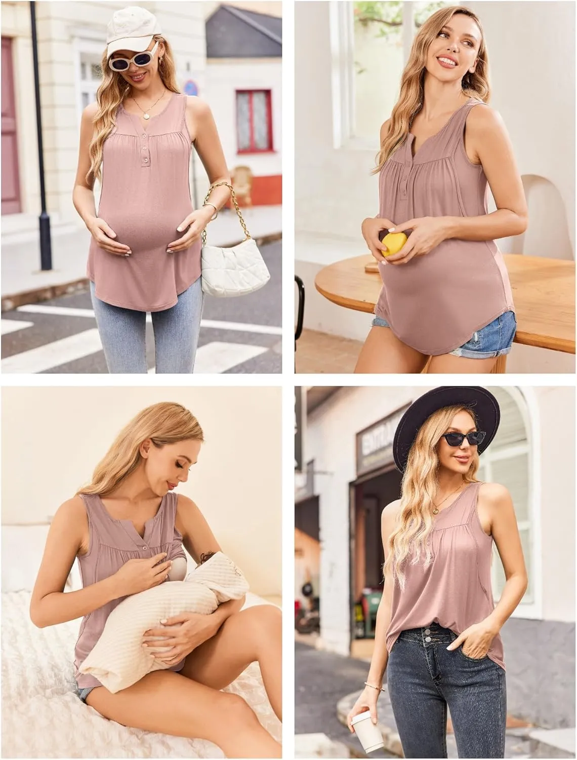 Ekouaer Women's Maternity Nursing Tank Tops Sleeveless Breastfeeding Shirts Double Layer Summer Pregnancy Clothes