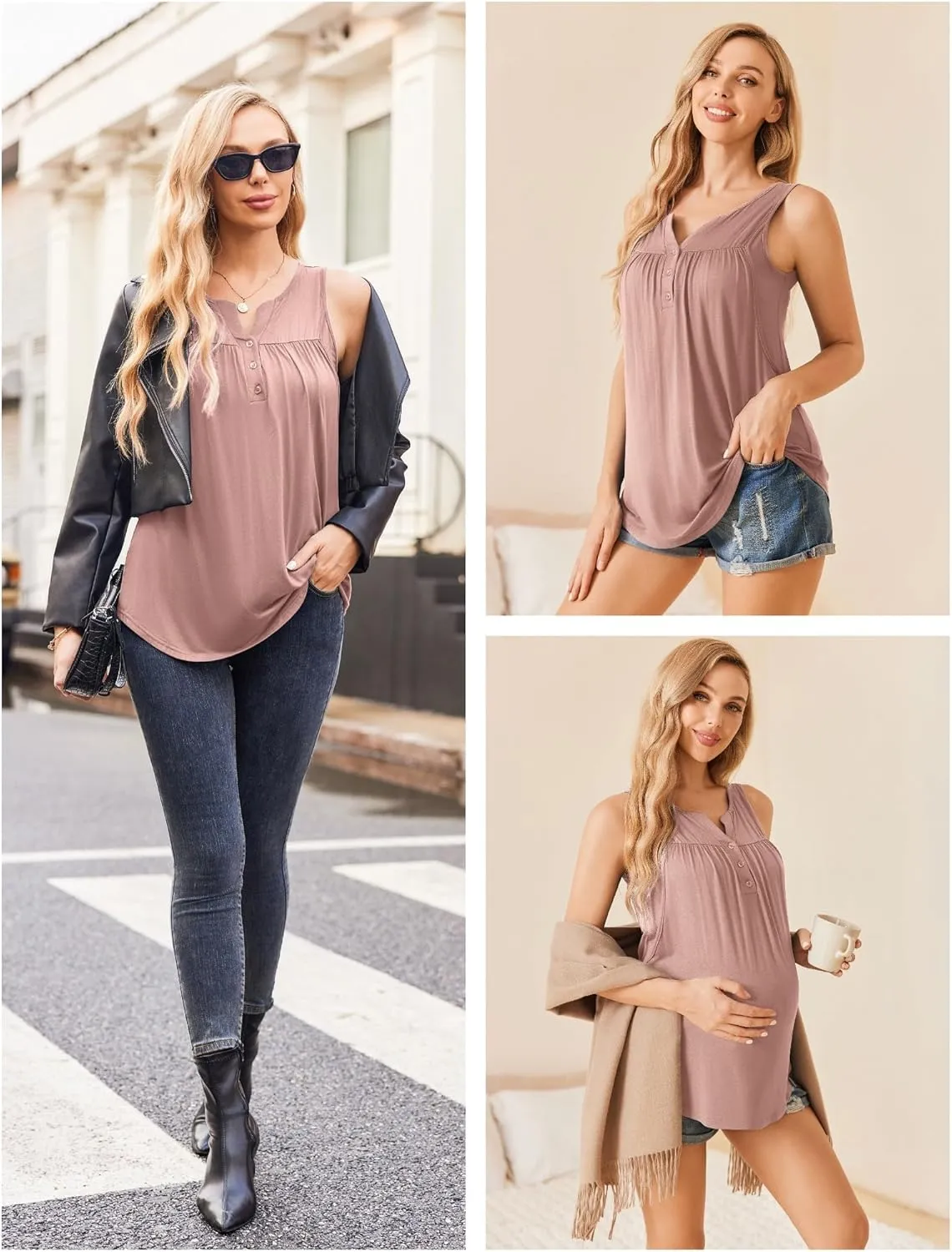 Ekouaer Women's Maternity Nursing Tank Tops Sleeveless Breastfeeding Shirts Double Layer Summer Pregnancy Clothes