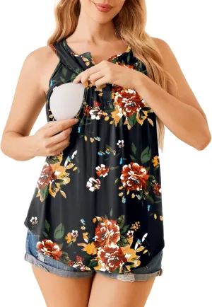 Ekouaer Women's Maternity Nursing Tank Tops Sleeveless Breastfeeding Shirts Double Layer Summer Pregnancy Clothes