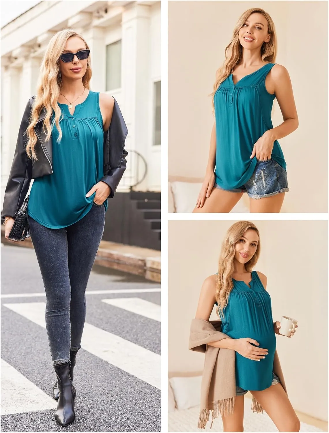 Ekouaer Women's Maternity Nursing Tank Tops Sleeveless Breastfeeding Shirts Double Layer Summer Pregnancy Clothes
