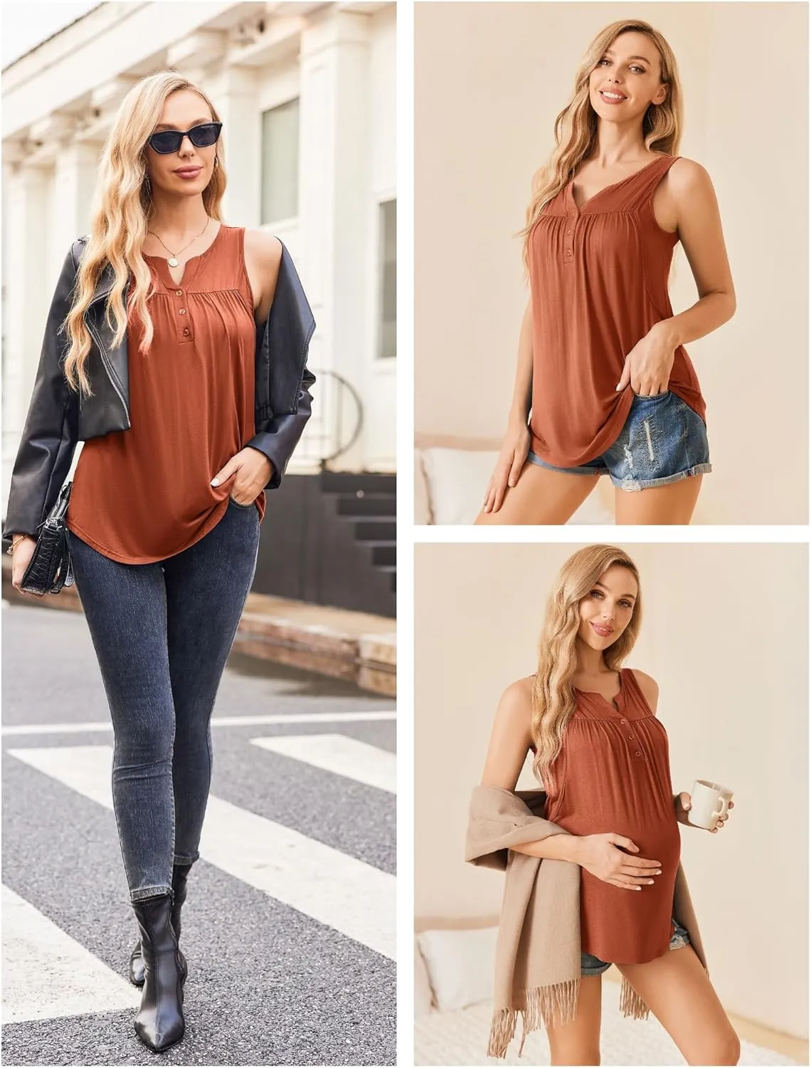 Ekouaer Women's Maternity Nursing Tank Tops Sleeveless Breastfeeding Shirts Double Layer Summer Pregnancy Clothes