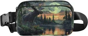 Elegant Moose Fanny Pack Water Resistant, Women Men Waist Pack Sling Bag Purse for Travel Hiking