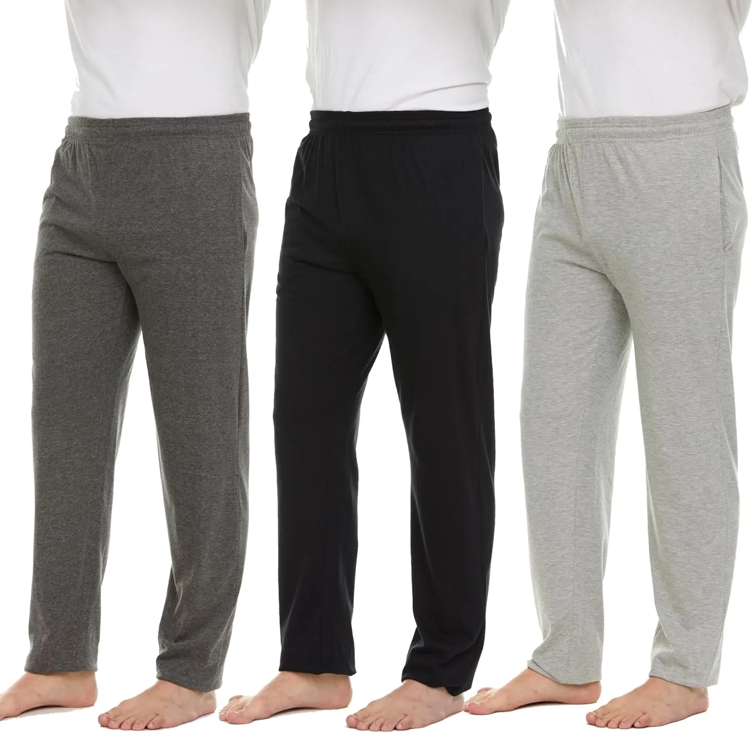 Essential Elements Men's 100% Cotton Jersey Active Lounge Sleep Pajama Pants for Men - 3 Pack