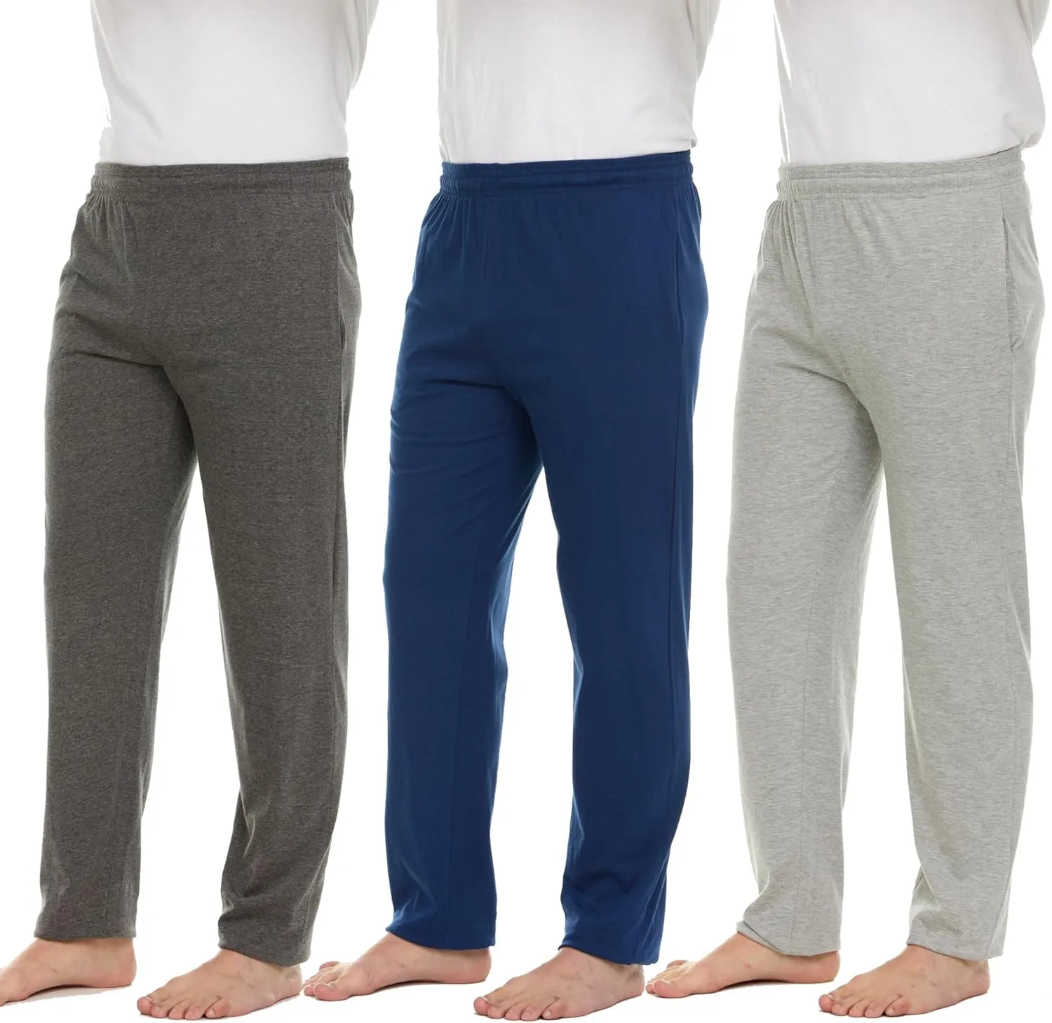 Essential Elements Men's 100% Cotton Jersey Active Lounge Sleep Pajama Pants for Men - 3 Pack