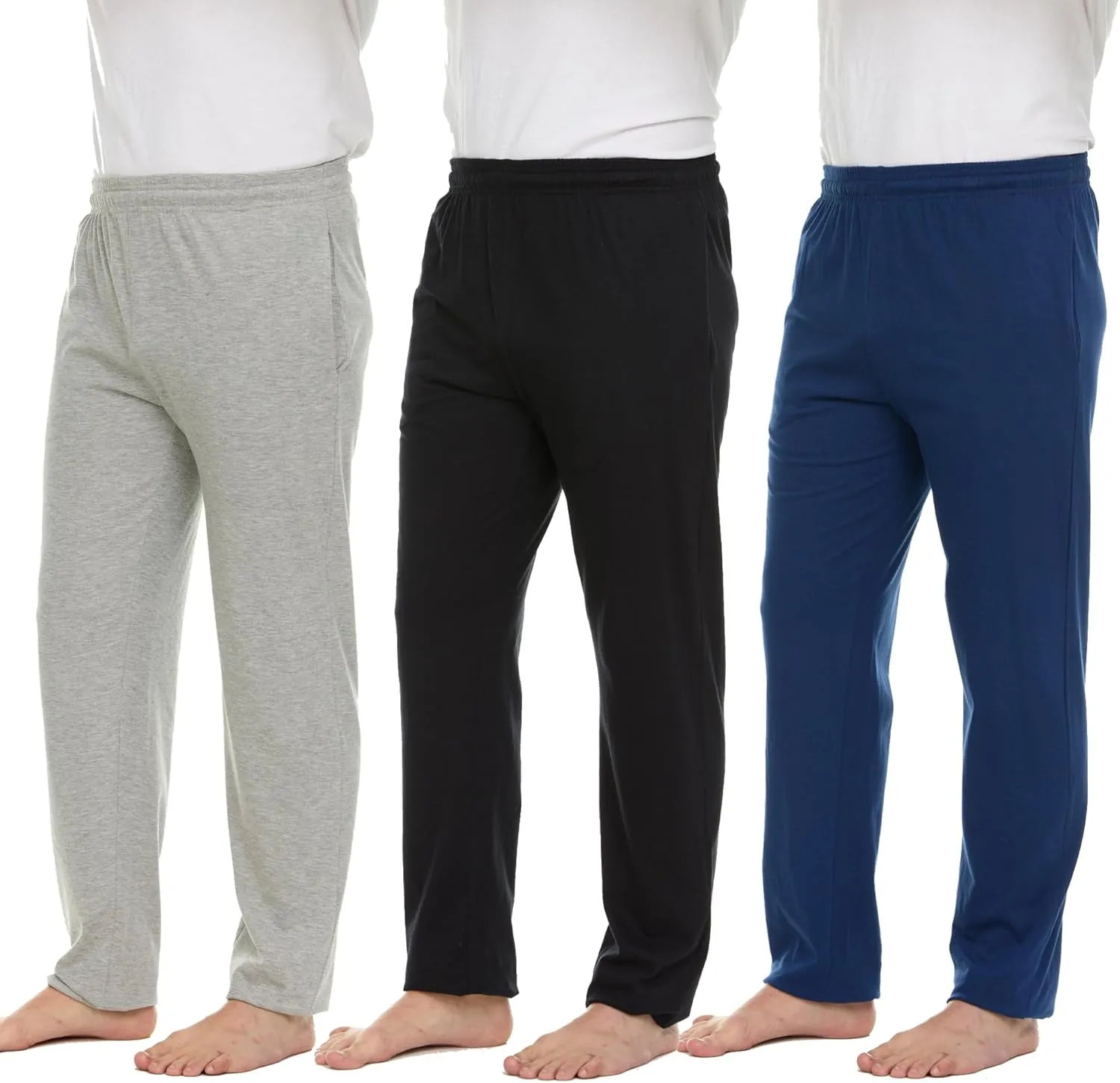 Essential Elements Men's 100% Cotton Jersey Active Lounge Sleep Pajama Pants for Men - 3 Pack