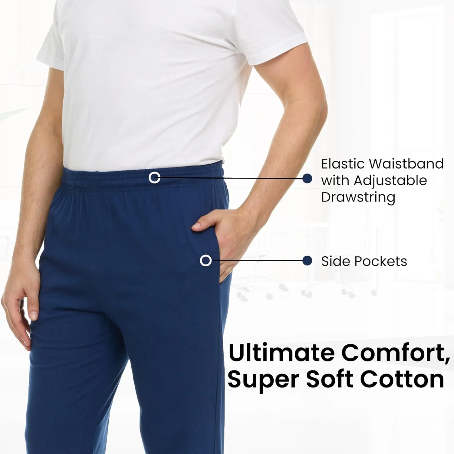 Essential Elements Men's 100% Cotton Jersey Active Lounge Sleep Pajama Pants for Men - 3 Pack