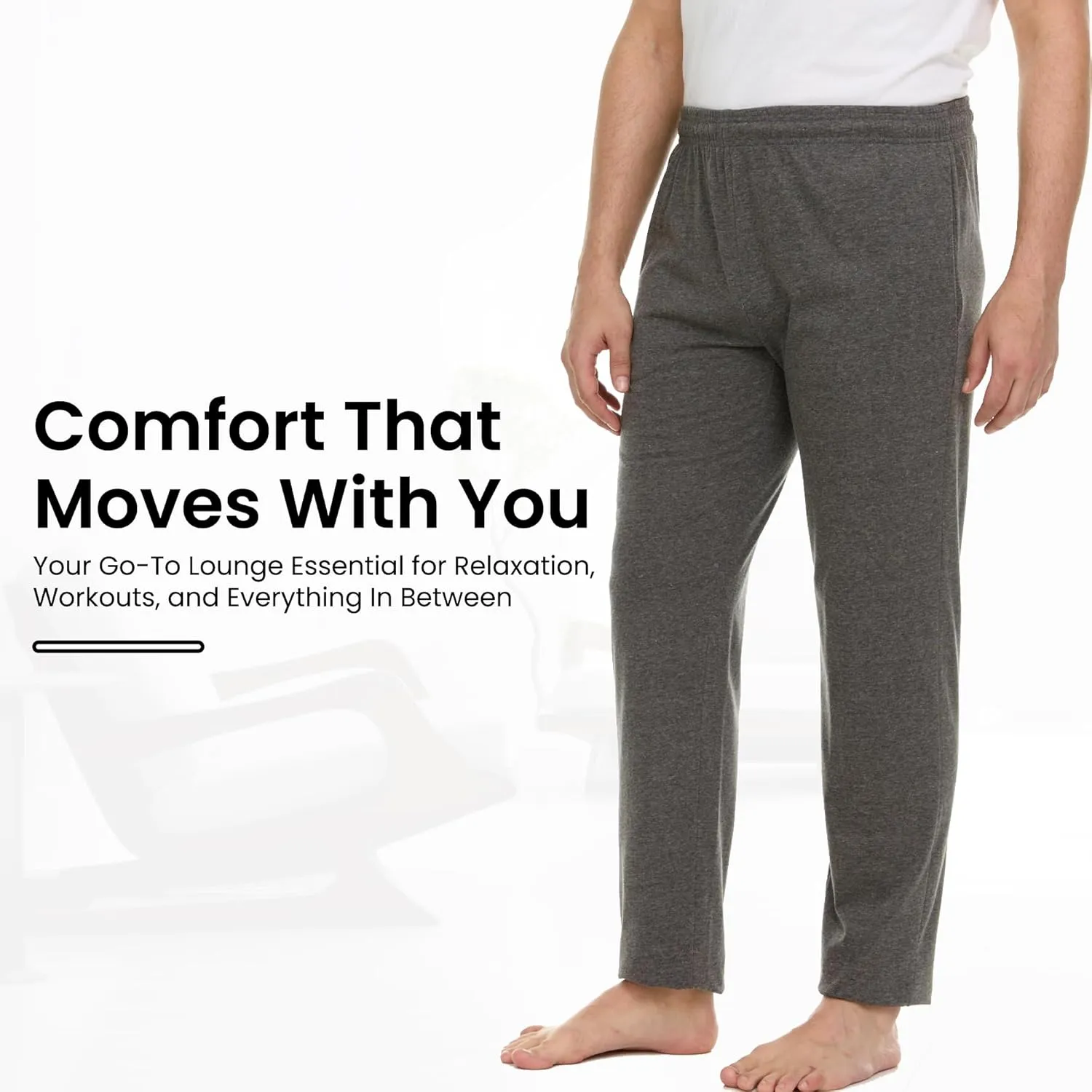 Essential Elements Men's 100% Cotton Jersey Active Lounge Sleep Pajama Pants for Men - 3 Pack