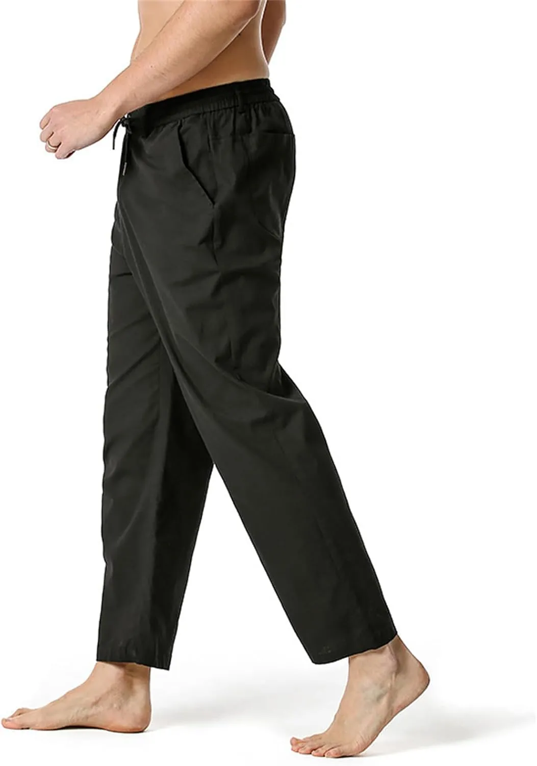 evzosrz Cotton Linen Lounge Pants Mens Casual Twill Drawstring Elastic Waist Chino Pants Loose Hippie Yoga Beach Pants