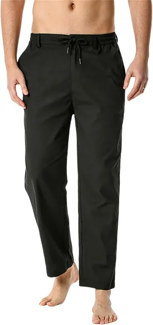 evzosrz Cotton Linen Lounge Pants Mens Casual Twill Drawstring Elastic Waist Chino Pants Loose Hippie Yoga Beach Pants
