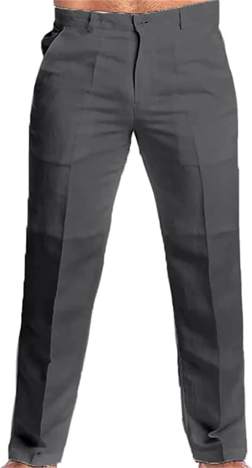 evzosrz Men's Casual Linen Pants Solid Loose Fit Fall Spring Trousers Lightweight Beach Yoga Pajamas Bottoms with Pockets