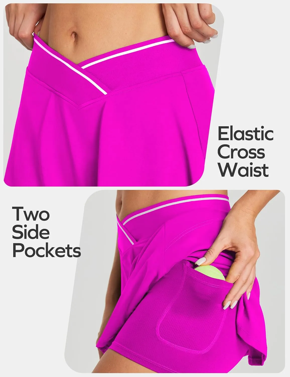 Ewedoos Women's Athletic Skirt Cross Waist Tennis Skirt with Pockets Linner Skorts Tennis Skirts Golf Pickleball Casual