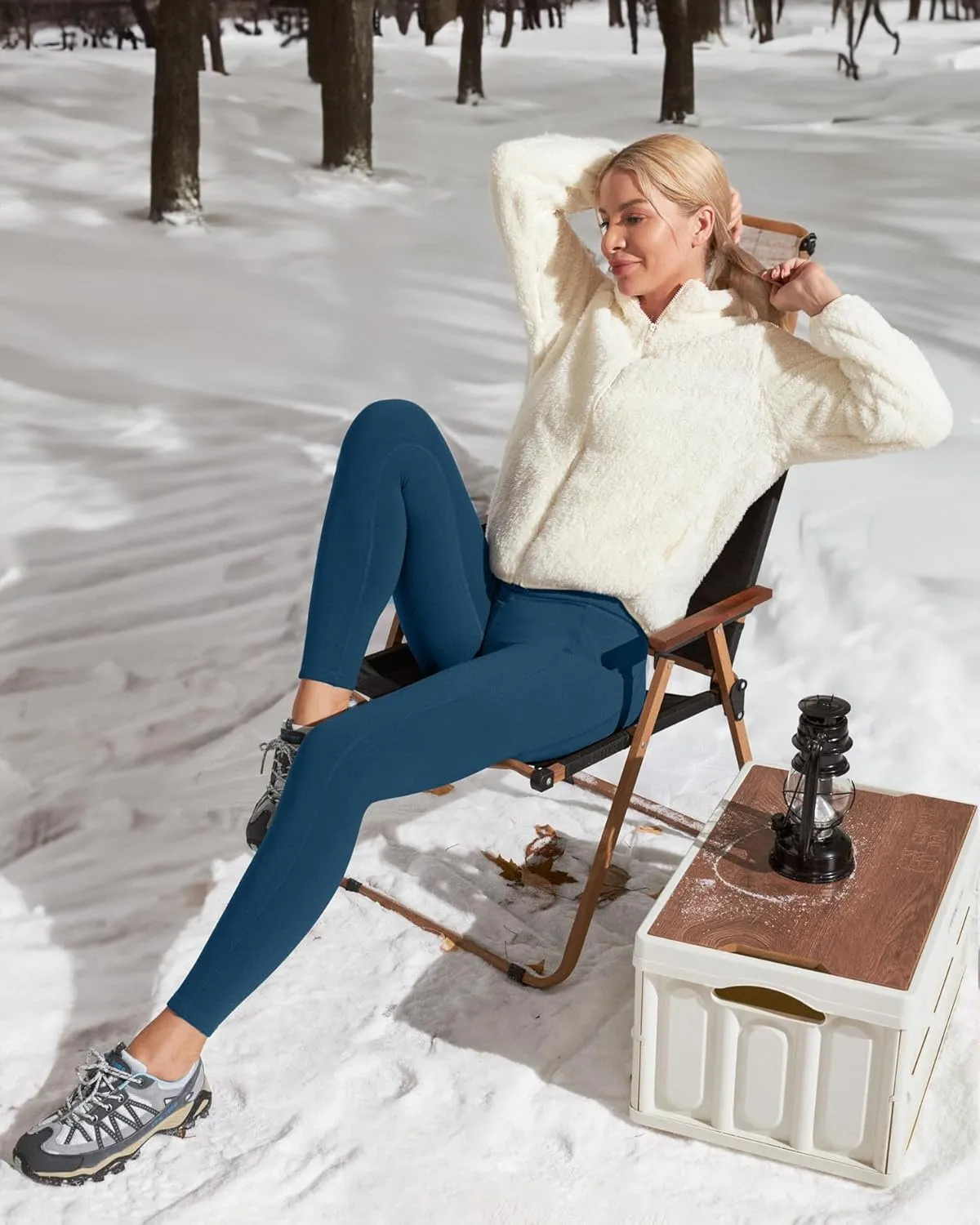Ewedoos Womens Fleece Lined Leggings Water-Resistant Thermal Winter Fleece Leggings for Women with Pockets Ski Hiking