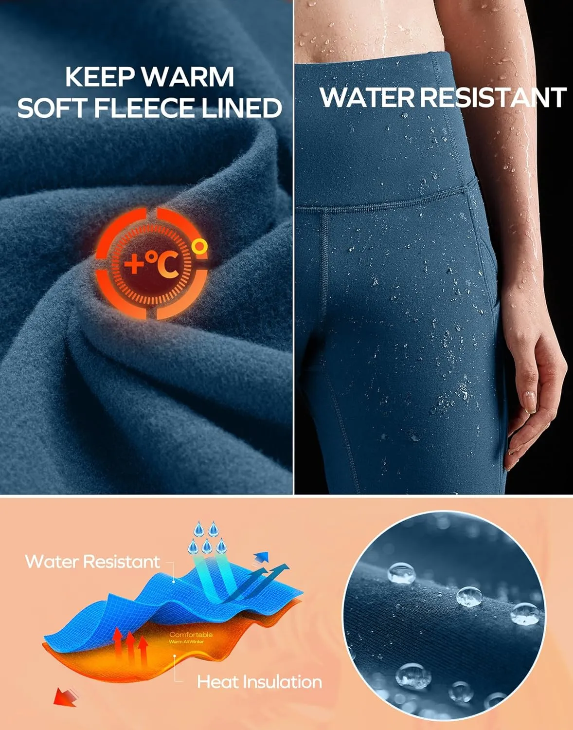 Ewedoos Womens Fleece Lined Leggings Water-Resistant Thermal Winter Fleece Leggings for Women with Pockets Ski Hiking