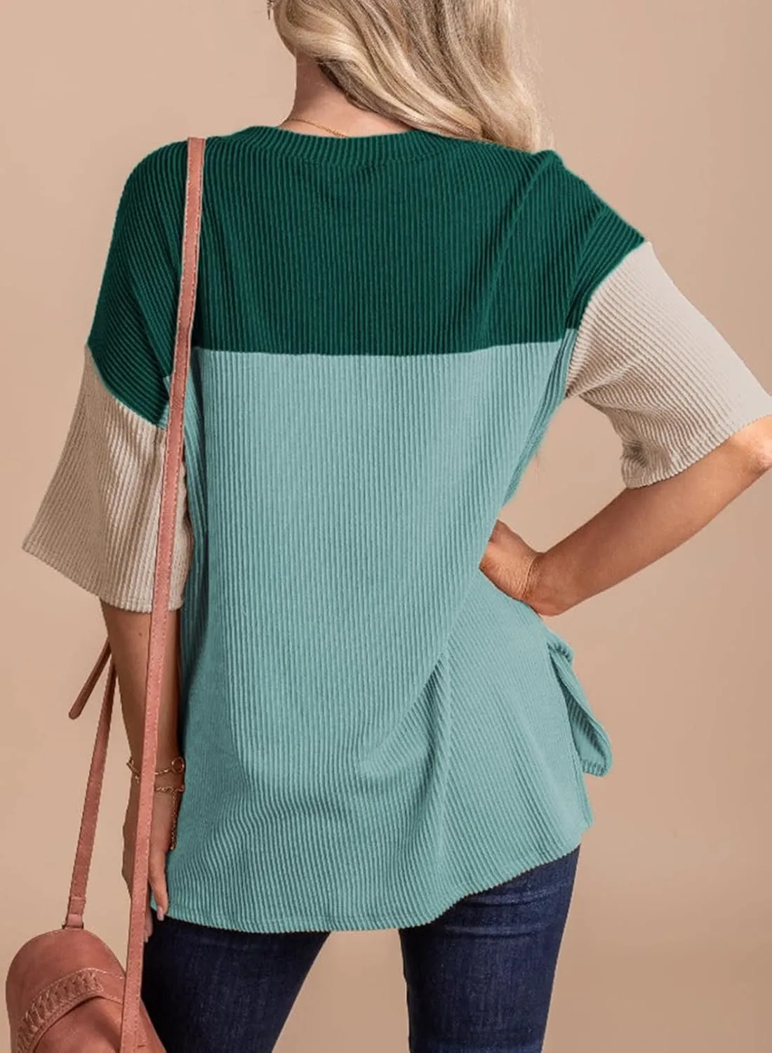 Eytino Womens Plus Size Tunic Tops Crewneck Short Sleeve Color Block Pullover Shirts (1X-5X)