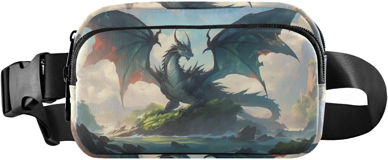 Fanny Pack Dragon on Island Print Water Resistant Waist Pack Zipper Closure for Women Men 85.31.6 IN