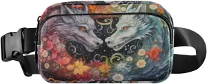 Fanny Pack Dragons Flowers Print, Water Resistant Waist Pack Zipper Closure Crossbody Travel Bag 85.31.6 IN
