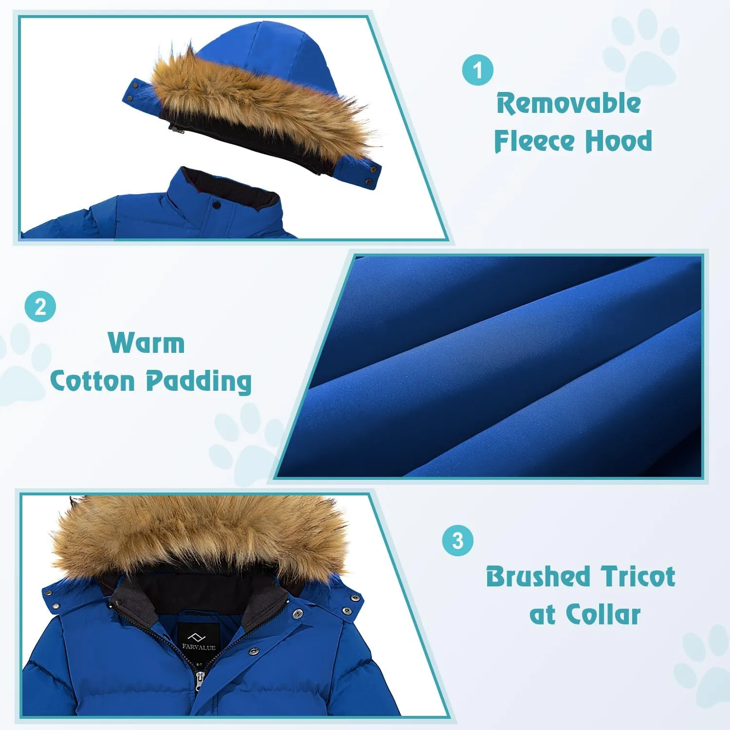 FARVALUE Boys Water Resistant Winter Coat Warm Quilted Puffer Jacket Hooded Parka Thicken Down Jacket for Boys
