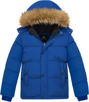 FARVALUE Boys Water Resistant Winter Coat Warm Quilted Puffer Jacket Hooded Parka Thicken Down Jacket for Boys