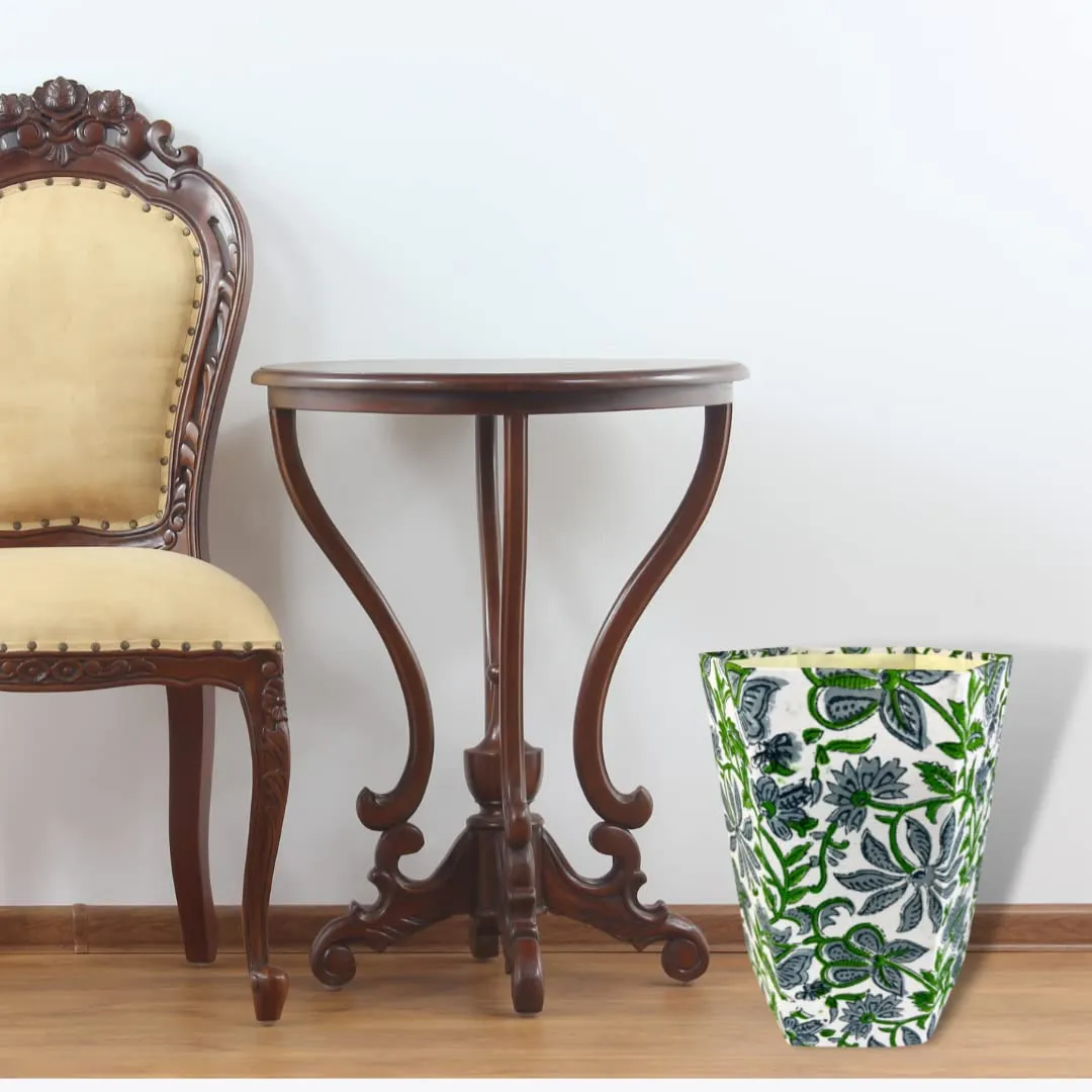 Fern Trail 3.3 Gallon Waste Basket | Small Decorative Block Printed Trash Can | Living Room, Bedroom, Bathroom | Eco Friendly and Plastic Free