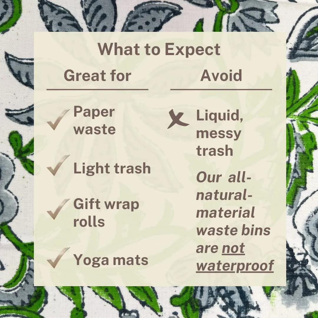 Fern Trail 3.3 Gallon Waste Basket | Small Decorative Block Printed Trash Can | Living Room, Bedroom, Bathroom | Eco Friendly and Plastic Free