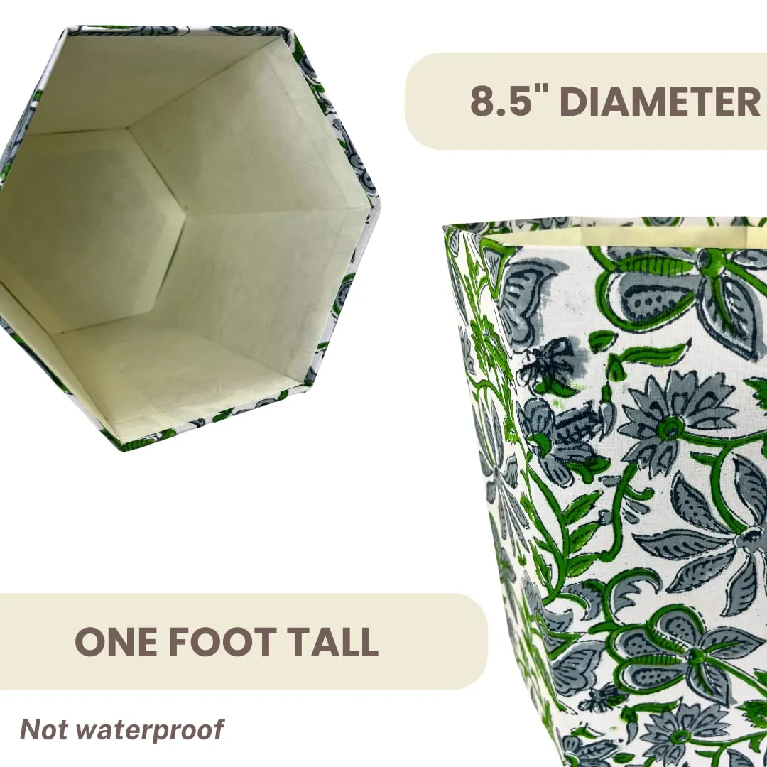 Fern Trail 3.3 Gallon Waste Basket | Small Decorative Block Printed Trash Can | Living Room, Bedroom, Bathroom | Eco Friendly and Plastic Free