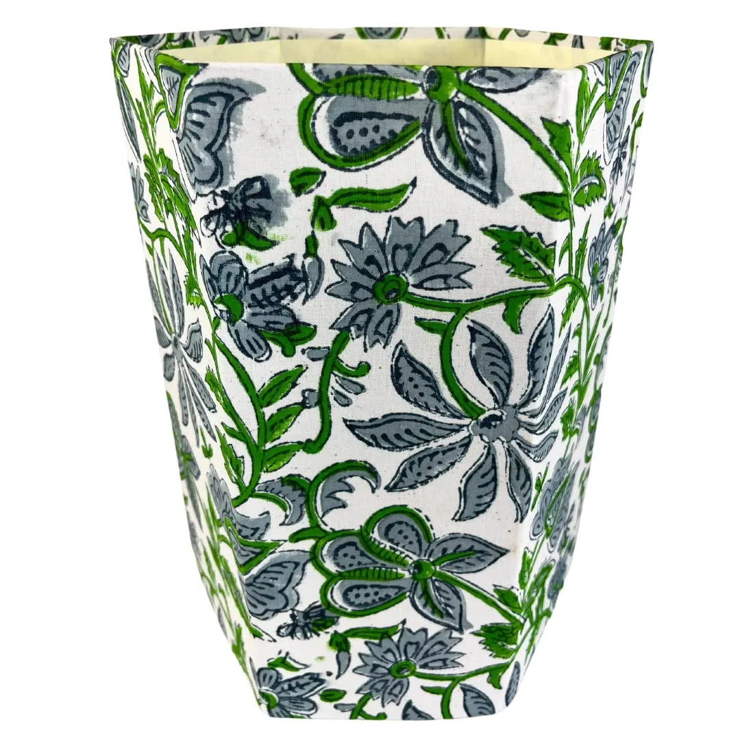 Fern Trail 3.3 Gallon Waste Basket | Small Decorative Block Printed Trash Can | Living Room, Bedroom, Bathroom | Eco Friendly and Plastic Free