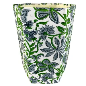 Fern Trail 3.3 Gallon Waste Basket | Small Decorative Block Printed Trash Can | Living Room, Bedroom, Bathroom | Eco Friendly and Plastic Free